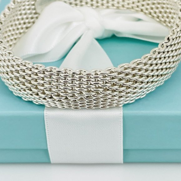 7.5" Tiffany & Co Somerset Flexible Mesh Weave Bangle Bracelet Sterling Silver - Picture 4 of 6